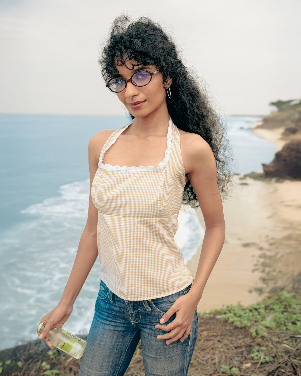 Lemon Gingham Halter Top
