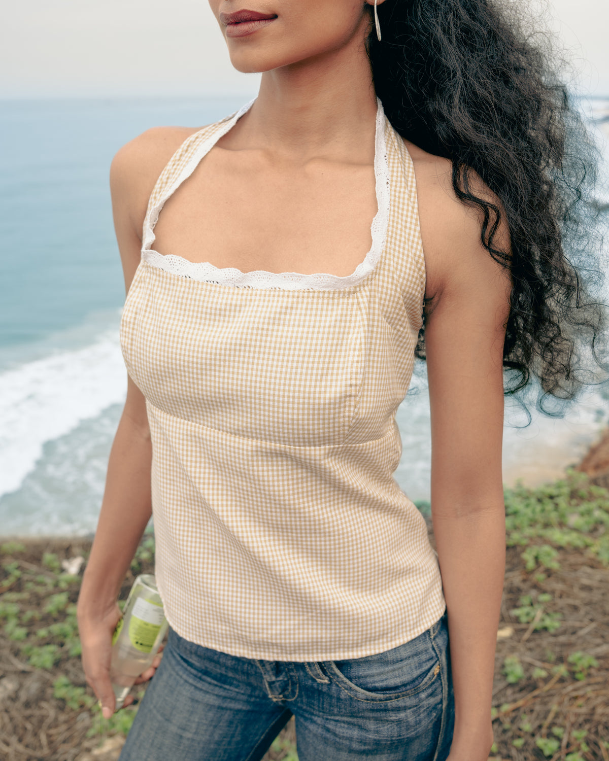 Lemon Gingham Halter Top